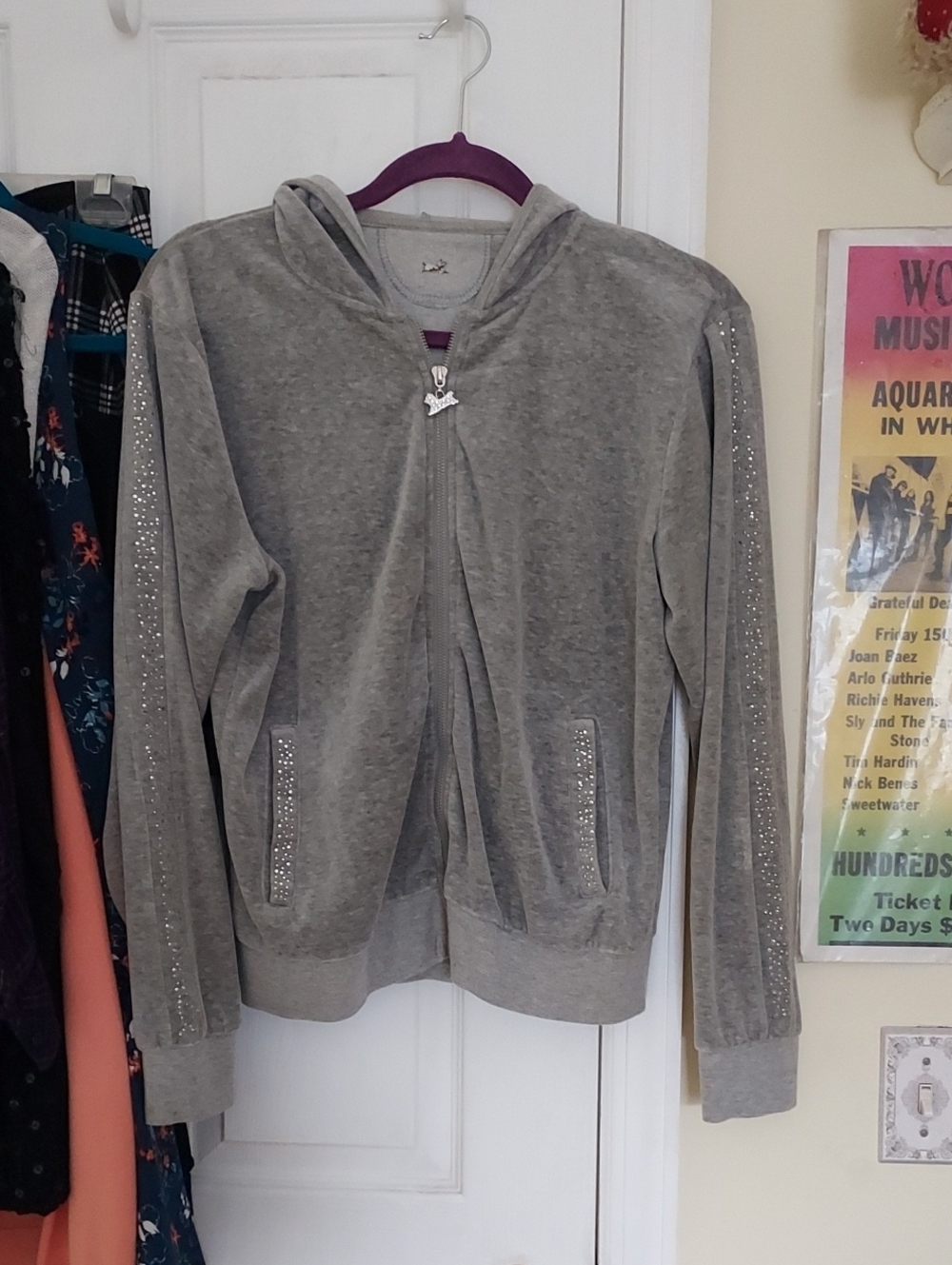 Central Park Grey Hoodie With Silver Bling Sz L